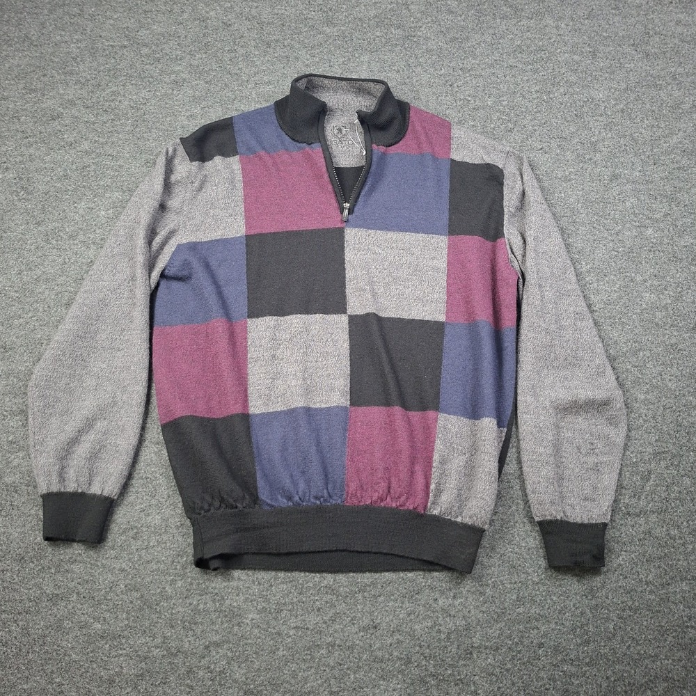 Bugatchi Uomo Men's 100% Merino Wool Colorblock Quarter Zip Mock Neck Sweater XL